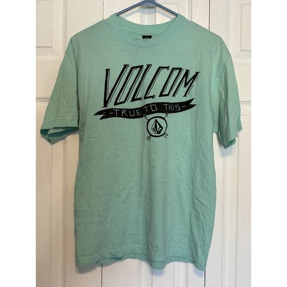 Volcom T-shirt Men Medium Light Green Short Sleeve Skater Logo Spellout - Picture 1 of 3